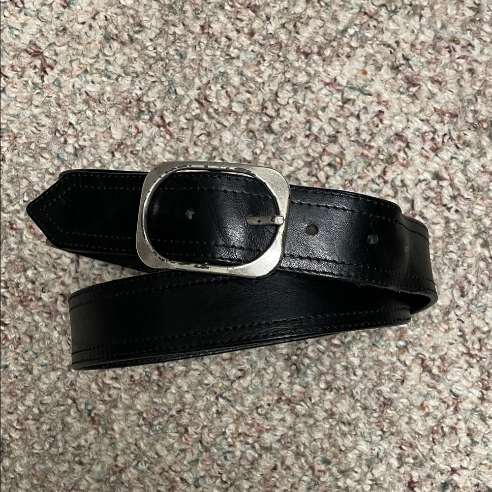 Brave black Leather Belt with silver rectangular buckle